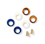 Van Cleef & Arpels | Paire de clips d'oreille lapis-lazuli, ivoire, quartz œil-de-tigre et diamants | Pair of lapis lazuli, ivory, tiger's-eye-quartz and diamond ear clips
