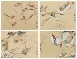 Chen Wen Hsi 陳文希 | i) Sparrows and flowers  ii) Ducks  iii) Two Birds  iv) Chickens i) 麻雀與花   ii) 鴨子   iii) 鳥   iv) 雞