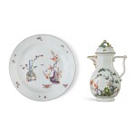 A MEISSEN LARGE CIRCULAR DISH FROM THE 'GELBER LOWE' SERVICE, AND A MEISSEN KAKIEMON COFFEE POT AND COVER, CIRCA 1735-45