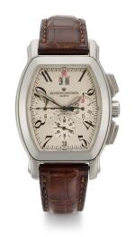 VACHERON CONSTANTIN | ROYAL EAGLE, REFERENCE 49145/000A-8970 STAINLESS STEEL TONNEAU-FORM CHRONOGRAPH WRISTWATCH WITH DOUBLE GUICHET DATE CIRCA 2000