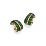 Pair of Yellow Sapphire and Emerald Earclips