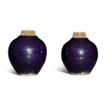 A pair of purple-glazed tea caddies, Qing dynasty