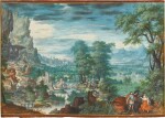 Panoramic landscape with Meleager presenting the head of the Caledonian Boar to Atalanta
