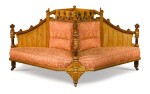 An early Victorian parcel-gilt, marquetry and oak centre sofa