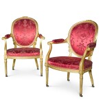 A pair of George III giltwood armchairs by B. Harmer, circa 1785