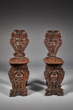 Pair of Italian late Renaissance carved walnut sgabelli, Late 16th/Early 17th Century and Later