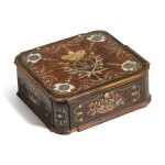 A German gilt-brass and mother-of-pearl inlaid wood casket, Bavaria, circa 1725