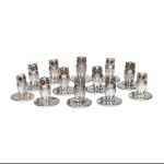 A set of twelve silver and glass owl menu holders, S. Mordan & Co., Chester, 1905-1912