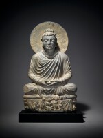 A Gray Schist Figure of the Seated Buddha, Ancient Region of Gandhara, 2nd/3rd Century