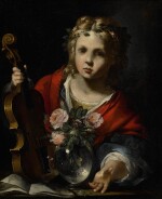  NORTHERN ITALIAN SCHOOL, 17TH CENTURY | CHILD MUSICIAN PLAYING A VIOLIN, WITH FLOWERS IN A GLASS VASE