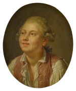 Portrait of a young man, bust-length, looking up