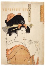  KITAGAWA UTAMARO (1754-1806)   A WOMAN WITH NEEDLE AND THREAD  | EDO PERIOD, 19TH CENTURY