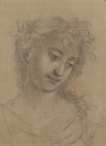 Head of a young woman wearing a laurel wreath