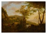 Italian landscape with travelers