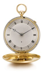 A RARE AND SLIM GOLD AND PLATINUM HUNTING CASED QUARTER REPEATING RUBY CYLINDER WATCH NO. 3773, SOLD TO COMTE POTOCKI ON 14 MARCH 1822, BOUGHT BACK AND RE-SOLD TO MME DUPATY ON 3 NOVEMBER 1829 FOR 2,400 FRANCS [ 寶璣罕有黃金及鉑金二問懷錶備紅寶石工字輪擒縱機芯，編號3773]