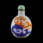 A five-colour overlay white glass 'four noble occupations' snuff bottle Qing dynasty, 18th - 19th century | 清十八至十九世紀 透明地套五色料漁樵耕讀圖鼻煙壺