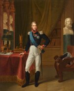Portrait of King Charles X of France (1757–1836), full-length, in an Empire period interior decorated with classical busts and vases