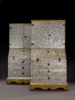 A pair of Spanish colonial silver-mounted parcel-gilt mother-of-pearl bureau-cabinets  Vice royalty of Peru, Lima, second half 18th century