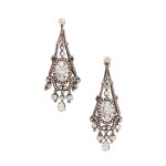 Pair of Silver-Topped Gold and Diamond Earclips
