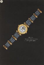 An original prototype design of a grand complication wristwatch, painted by Gérald Genta, with accompanying NFT, Circa 1990 | 傑洛・尊達 一幅 Grand Complication 腕錶原型設計圖，由傑洛・尊達繪製並附帶 NFT 証書，約1990年製