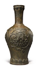 A rare iron 'Buddhist emblems' vase, Ming dynasty, 15th / 16th century