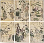 Kitagawa Utamaro (1754-1806) | The complete set of Women Engaged in the Sericulture Industry (Joshoku kaiko tewaza-kusa) | Edo period, late 18th - early 19th century 
