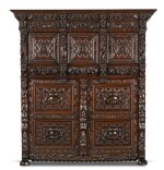 A Flemish Renaissance style carved stained oak cabinet (buffet à cinq portes), probably Antwerp