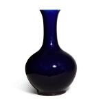 A sacrificial-blue-glazed vase, Qing dynasty, 19th century | 清十九世紀 霽藍釉賞瓶