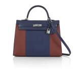 HERMÈS | BLEU SAPHIR AND ROUGE LIMITED EDITION KELLY FLAG SELLIER 32 IN EPSOM WITH PALLADIUM HARDWARE, 2014