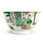A famille-verte 'figural' bowl, Qing dynasty, Kangxi period | 清康熙 五彩人物故事圖盌  《大明成化年製》仿款