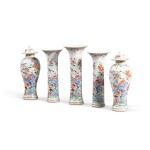 A famille-rose five-piece garniture, China, Qing dynasty, Qianlong period, 18th century