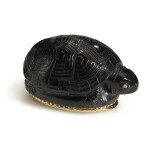 A gold-mounted black jasper snuff box in the shape of a turtle, probably German, 19th century