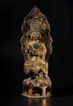A large gilt-bronze figure of a bodhisattva, Korea, circa 14th century | 朝鮮 約十四世紀 銅鎏金菩薩坐像