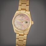 Reference 118208 Day-Date | A yellow gold automatic wristwatch with day, date, and bracelet, Circa 2000