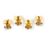 A Set of Four Armorial Engraved Queen Anne Style Gilt-Bronze Two-Branch Wall-Lights, Circa 1930