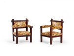 A PAIR OF STAINED WALNUT IMITATING MAHOGANY ARMCHAIRS, 20TH CENTURY, AFTER PROBABLY AN ENGLISH MODEL