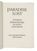MILTON, JOHN | Paradise Lost; Paradise Regain'd. Printed at the Shakespeare Head Press for the Cresset Press, 1931