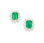 Pair of Emerald and Diamond Earclips