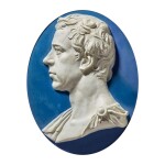 A WEDGWOOD AND BENTLEY BLUE AND WHITE JASPERWARE PORTRAIT PLAQUE OF SIR JOSEPH BANKS CIRCA 1779