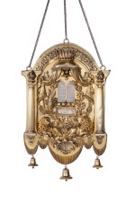 A Fine Neoclassical German Silver-Gilt Torah Shield and Finials En Suite, the shield George Zeiller, Munich, 1825 and circa