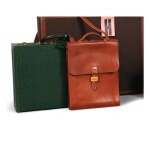 A HERMÈS LEATHER SATCHEL AND A LOUIS VUITTON GREEN TAIGA LEATHER ATTACHE CASE
