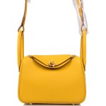 Hermès Jaune Ambre Mini Lindy of Clemence Leather with Gold Hardware