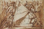 ATTRIBUTED TO EMILE-JEAN-HORACE VERNET | Design for a frontispiece with soldiers holding a flag
