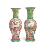 A Pair of Large Chinese Iron-Red-Ground Famille-Verte ‘Mythical Beasts’ Phoenix-Tail Vases, Qing Dynasty, Kangxi Period (1662-1722) 