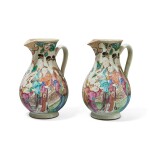 A Rare Large Pair of Chinese Export 'Figural' Jugs, Qing Dynasty, Qianlong Period, circa 1780