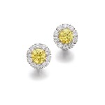 Fine pair of fancy intense yellow diamond ear clips | 濃彩黃色鑽石耳環一對