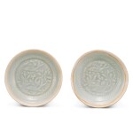 A PAIR OF QINGBAI 'FISH' SAUCER DISHES SOUTHERN SONG DYNASTY | 南宋 青白釉魚藻紋盤一對