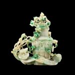 A large jadeite 'ruyi and toad' vase and cover | 翠玉金蟾靈芝如意仿古龍紋蓋瓶