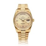 Reference 18238 Day-Date | A yellow gold and diamond-set automatic wristwatch with day, date, and bracelet, Circa 1993