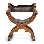 An Italian Renaissance Bone-Inlaid Walnut Savonarola Chair, Late 16th Century and Later